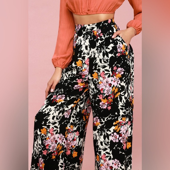 Free People Late Night Black Floral Print Wide-Leg Pants - Picture 5 of 10